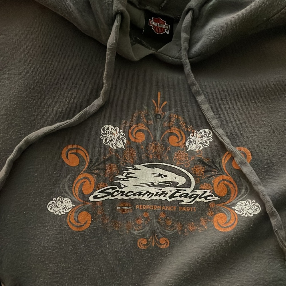 grey vintage Harley Davison hoodie.